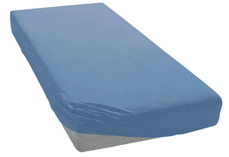 OTTO home Spannbettlaken MATILDA Jersey 160 g/m², 97% Bio-Baumwolle 3% Elasthan, Bettlaken, Jersey, Gummizug: rundum, (1 Stück), Bettlaken Bio-Baumwolle, für Matratzen bis 30cm Höhe, perfekter Sitz, Blau, – Produktbild 1 von 4