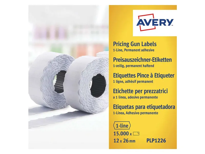 Avery Zweckform Karton mit 10 Rollen à 1500 Auszeichnungsetiketten 26 x 12 mm weiss – Produktbild 2 von 3