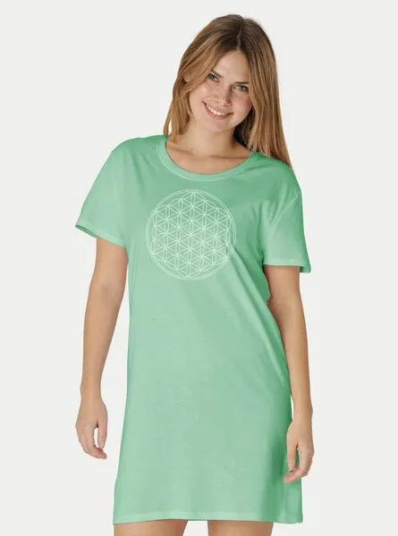 Peaces.bio - handbedruckte Biomode Peaces.bio - handbedruckte Biomode Longshirt Die Blume des Lebens, Mint, – Produktbild 2 von 2