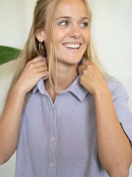FUXBAU FUXBAU Frauen kurzarm Waffelstrick Bluse, Lavendel, – Produktbild 2 von 4