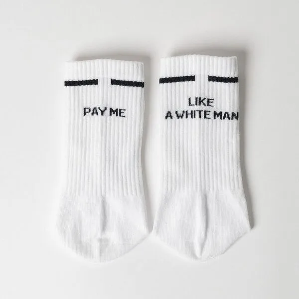 arrel arrel Pay me like a white man - Statement Socken, White, – Produktbild 1 von 1