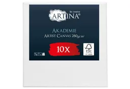 Artina Keilrahmen Akademie Leinwand, 10x10cm, Weiß, 10er Set, FSC, 100% Baumwolle, 280 g/m², vorgrundiert, Galerieheftung & gefaltet – Produktbild 1 von 1