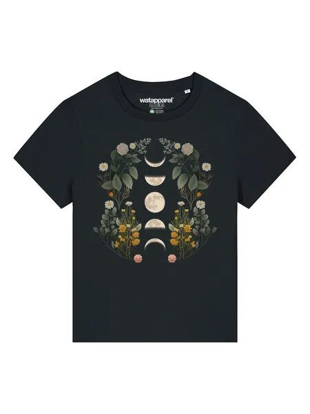 watapparel watapparel T-Shirt Frauen Moonphases & Flowers, Black, – Produktbild 2 von 3