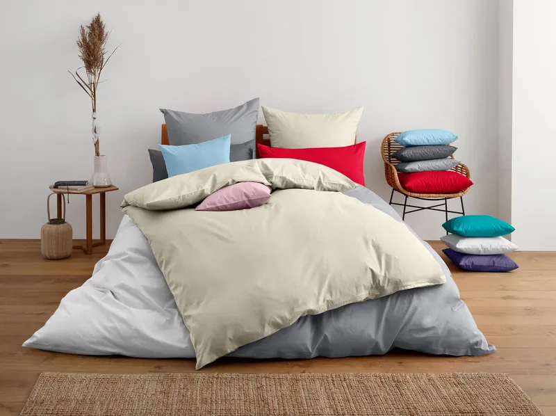 OTTO home Kissenbezüge Luisa, Renforcé, 2er-Set, 100% Baumwolle, atmungsaktiv, (2 Stück), 100% Baumwolle, mit Reißverschluss, atmungsaktiv, uni, Grau, – Produktbild 7 von 7