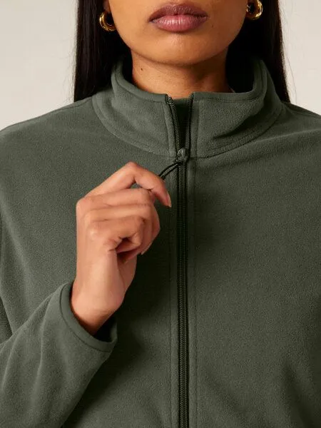 Human Family Human Family Basic Damen Fleecejacke "Guide" aus recyceltem Polyester, Khaki, – Produktbild 2 von 3