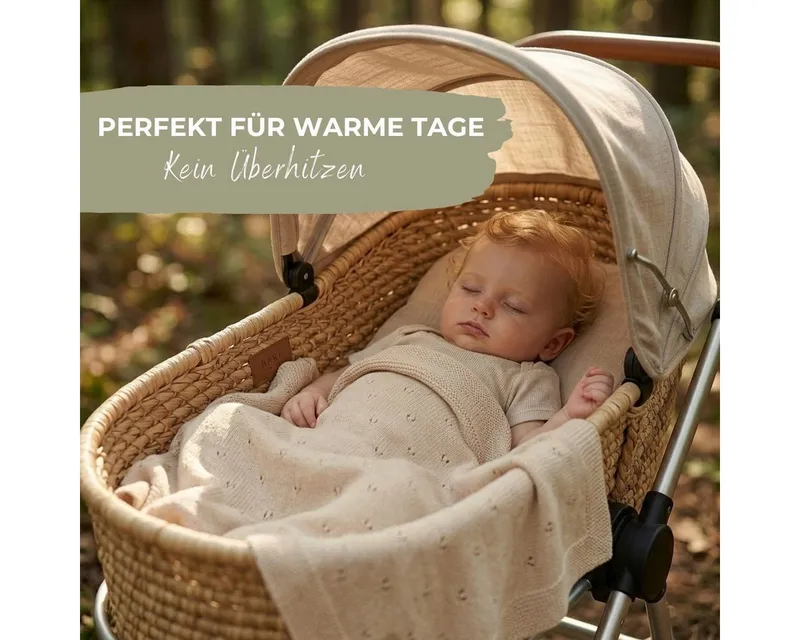 Babydecke DIKOS® aus *100%* Bio Baumwolle, Strickdecke, Geschenk zur Geburt, DIKOS, PREMIUM Qualität, Sommerdecke Ajour, 75x100, atmungsaktiv, weich, Beige, – Produktbild 4 von 5