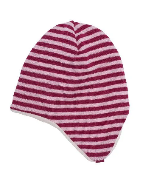 Reiff Reiff Strick Kinder Mütze Ringel Ohrenmütze Schurwolle (kbT) Baumwolle (Bio), Beere-rose, – Produktbild 1 von 2