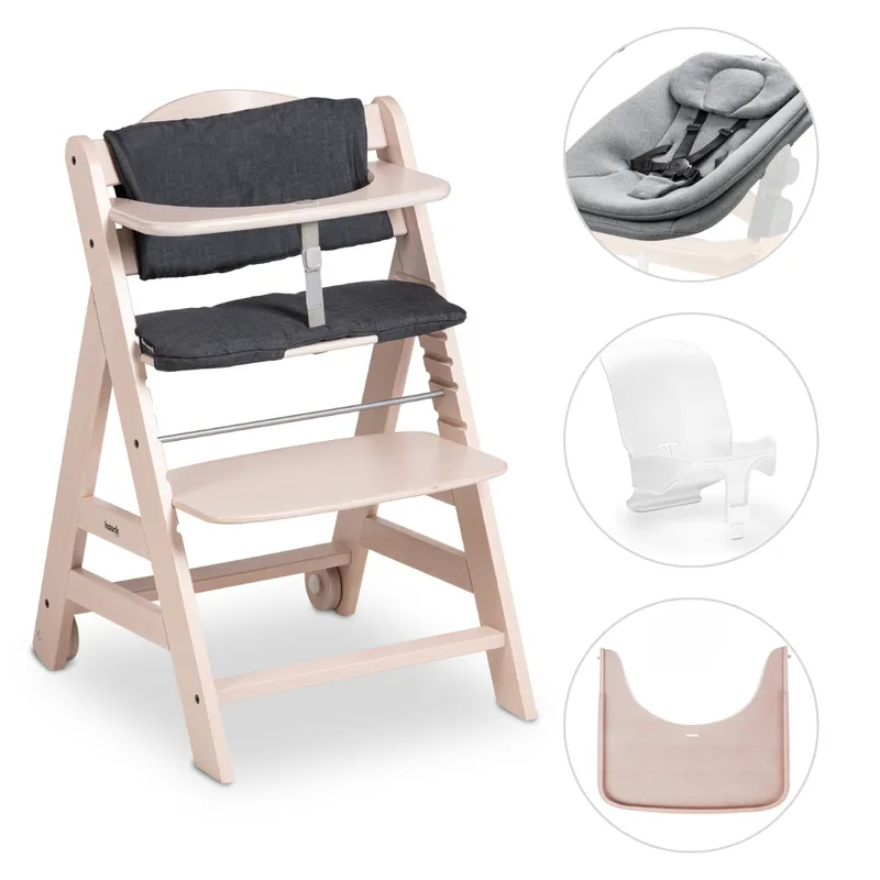 Hauck Hauck Beta+ Hochstuhl mit Kissen, Tablett, Verkleinerer und Wippe, Whitewashed, – Produktbild 1 von 1