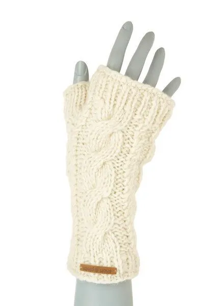 short'n'pietz short'n'pietz Schurwollhandstulpen mit Zopfmuster, handgestrickt, Hellgrau, – Produktbild 3 von 3