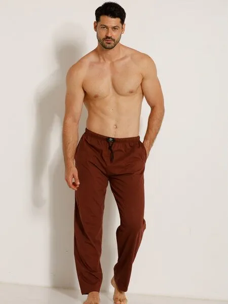Haasis Bodywear Haasis Bodywear Herren Pyjamahose lang mit Seitentaschen, Single Jersey, reine Baumwolle, Bordeaux, – Produktbild 1 von 4