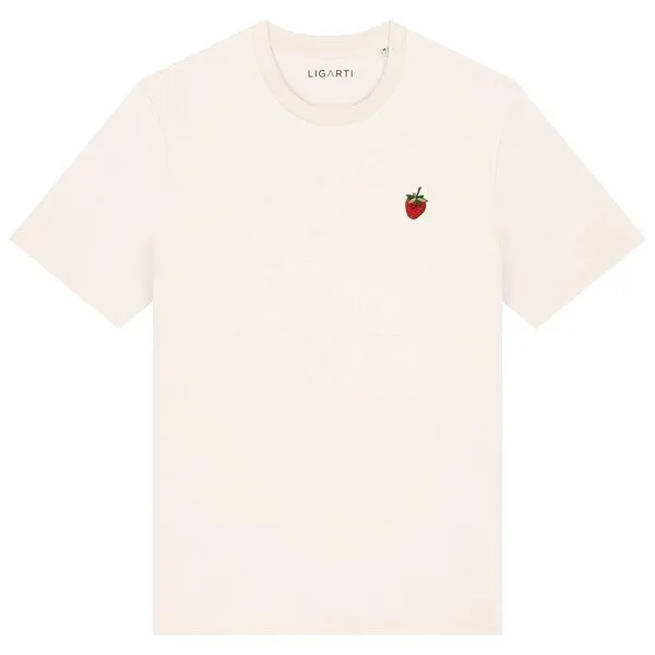 LIGARTI Besticktes T-Shirt – Erdbeere – LIGARTI Tiermanufaktur, Cremeweiß, – Produktbild 1 von 3