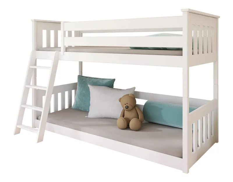 Kids Collective Etagenbett Hochbett Stockbett Kinderbett 90x200 cm Rausfallschutz & Lattenrost, Bett für Mädchen & Jungen 90x200 cm massives Kiefernholz, Weiß, – Produktbild 1 von 5