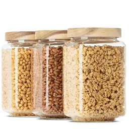 Econovo Econovo Vorratsgläser eckig aus Glas mit Holzdeckel – Produktbild 1 von 1