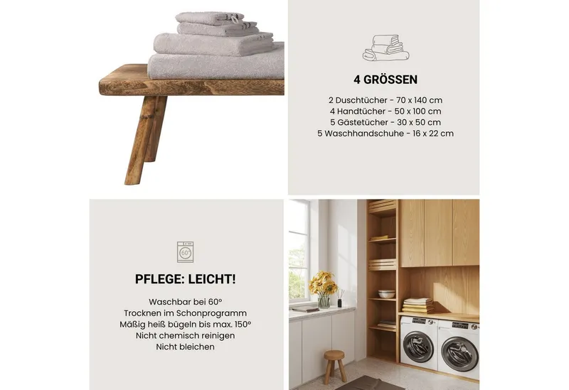 Schiesser Schiesser Gästehandtücher Skyline Color aus 100 % Baumwolle mit eleganter Streifenbordüre, Frottier (Set, 5-St), OEKO-TEX® MADE IN GREEN, Grau, – Produktbild 5 von 6