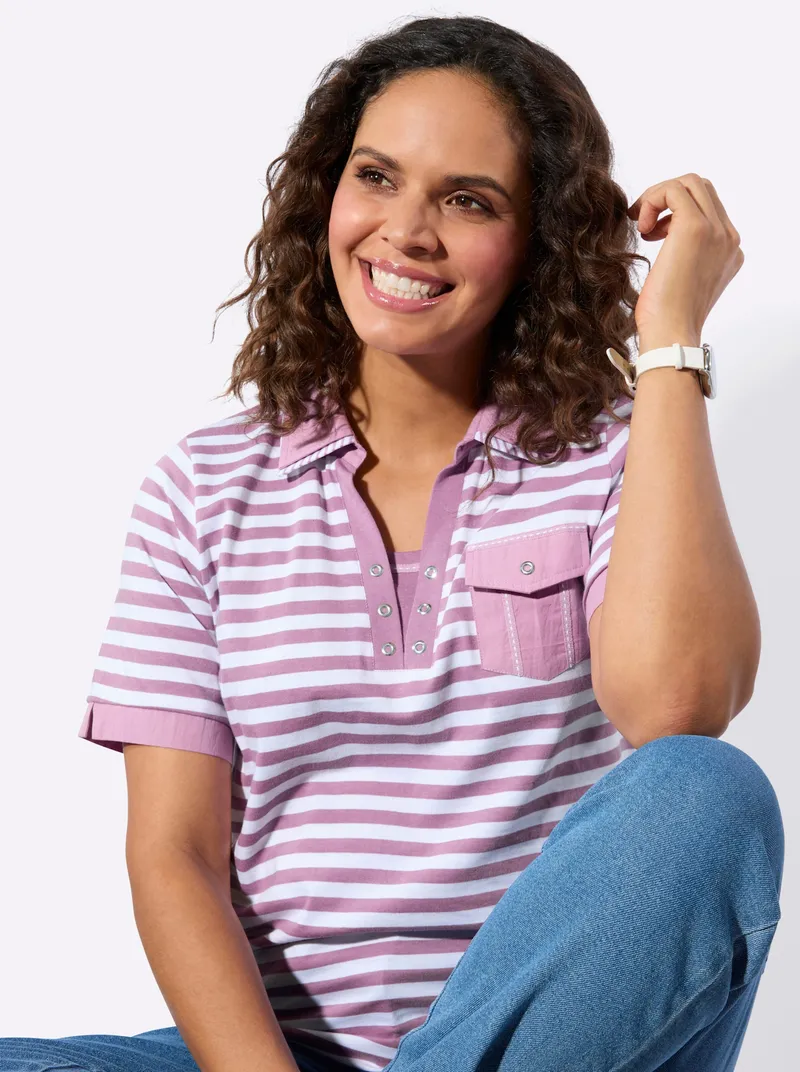 Witt Poloshirt orchidee-weiß-geringelt, Orchidee-weiß-geringelt, – Produktbild 2 von 2