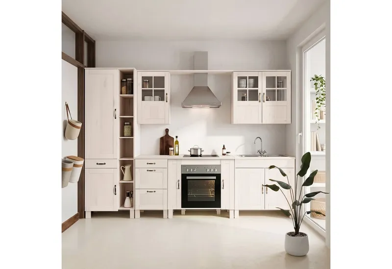 Home affaire Küchenzeile Alby, Breite 325 cm, aus Kiefer massiv, ohne E-Geräte, Weiß, – Produktbild 3 von 4