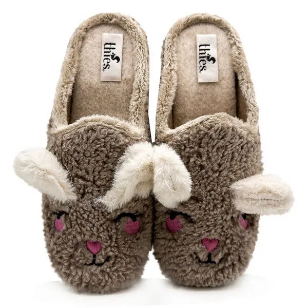 thies Veganer "thies ® Organic Rabbit Slipper" aus kuscheliger Biobaumwolle, Taupe, – Produktbild 1 von 4