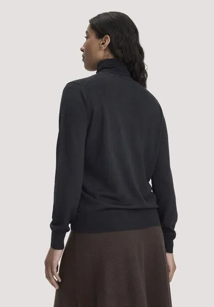 hessnatur hessnatur Rollkragenpullover Relaxed aus reiner Bio-Merinowolle, Schwarz, – Produktbild 2 von 4