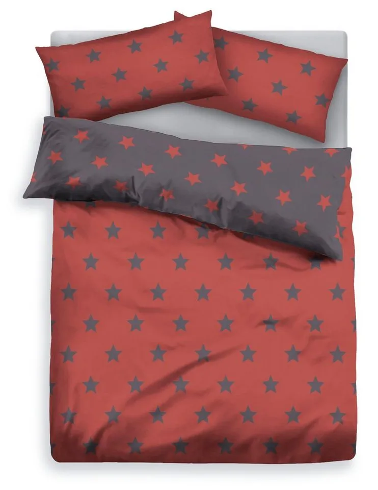 OTTO home Wendebettwäsche STELLA, Biber, 2 teilig, Bettwäsche mit Sternen, Weihnachten, Winter, Rot, – Produktbild 3 von 6