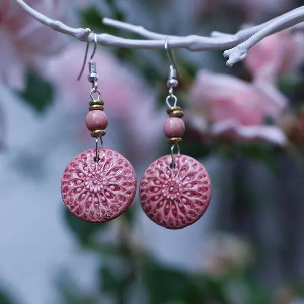 Schönes aus Indochina Schönes aus Indochina Schmuck Ohrringe aus Keramik Lotus, Blume und Fächer, Rose, – Produktbild 1 von 4