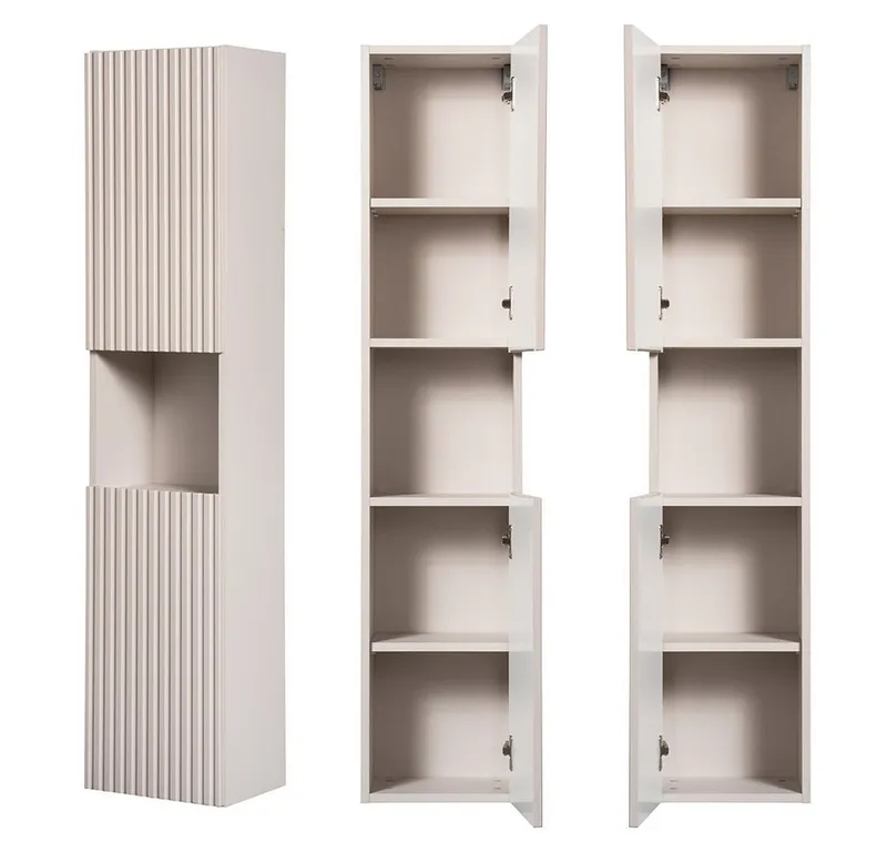 Lomadox Hochschrank NEWPORT-56-CASHMERE Badschrank in kaschmir mit Eiche, gerillte Front, ca. 30/140/25 cm, Beige|weiß, – Produktbild 4 von 4