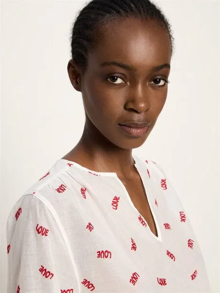 LANIUS LANIUS Langarmbluse mit Kräuseln, Off white/ love, – Produktbild 4 von 4