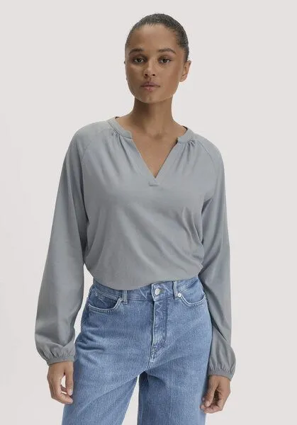 hessnatur hessnatur Jersey-Bluse Relaxed aus reiner Bio-Baumwolle, Nebelblau, – Produktbild 1 von 4