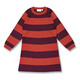 Sense Organics Sense Organics Mädchen Strickkleid in Terrakottarot-Bordeauxrot geringelt, Modell MARVA – Produktbild 1 von 1