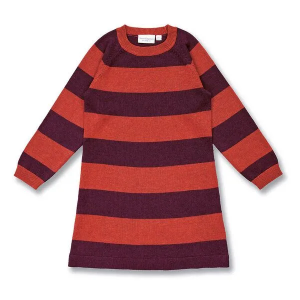 Sense Organics Sense Organics Mädchen Strickkleid in Terrakottarot-Bordeauxrot geringelt, Modell MARVA, Red, – Produktbild 1 von 4