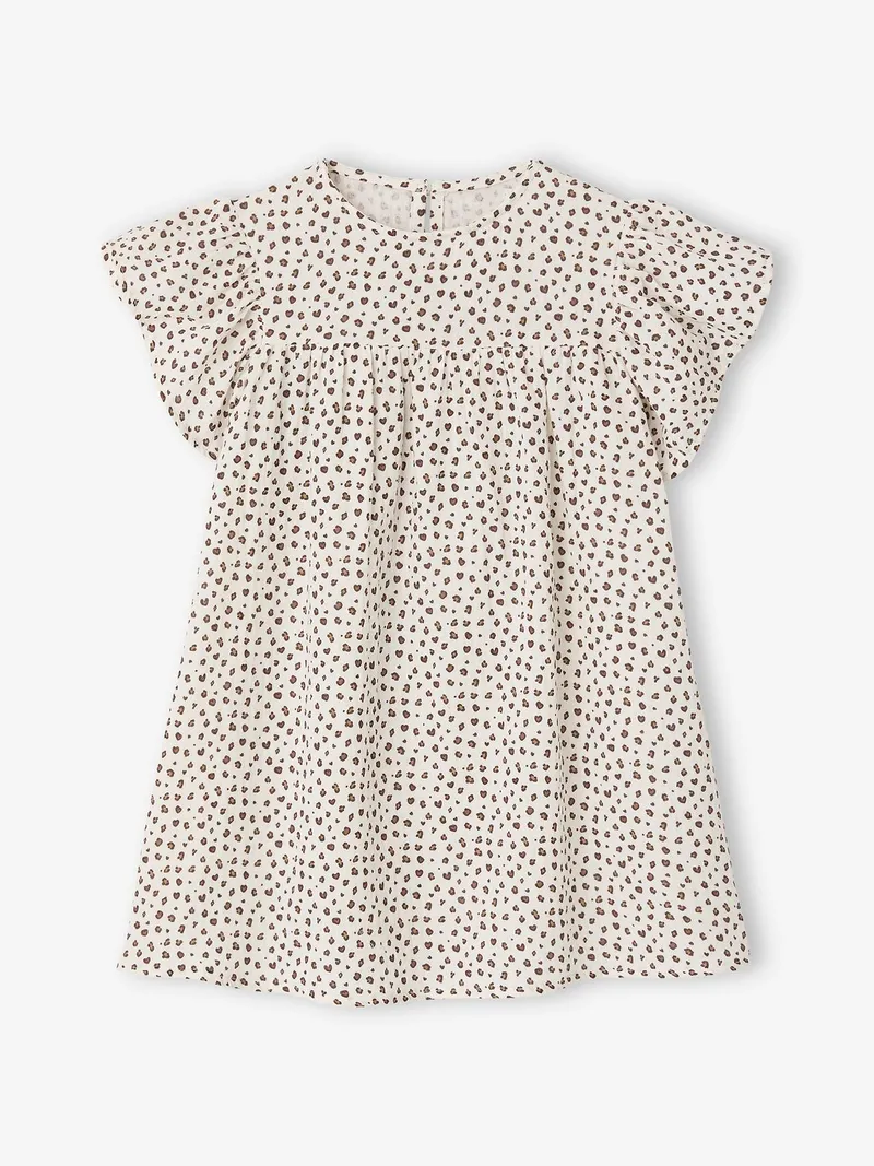 Vertbaudet Kurzärmeliges Kleid mit Volantärmeln Mädchen leo, Beige leo, – Produktbild 1 von 4