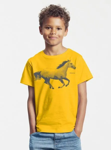Peaces.bio - handbedruckte Biomode Peaces.bio - handbedruckte Biomode Bio-Kinder T-Shirt Horsepower, Gelb, – Produktbild 2 von 2