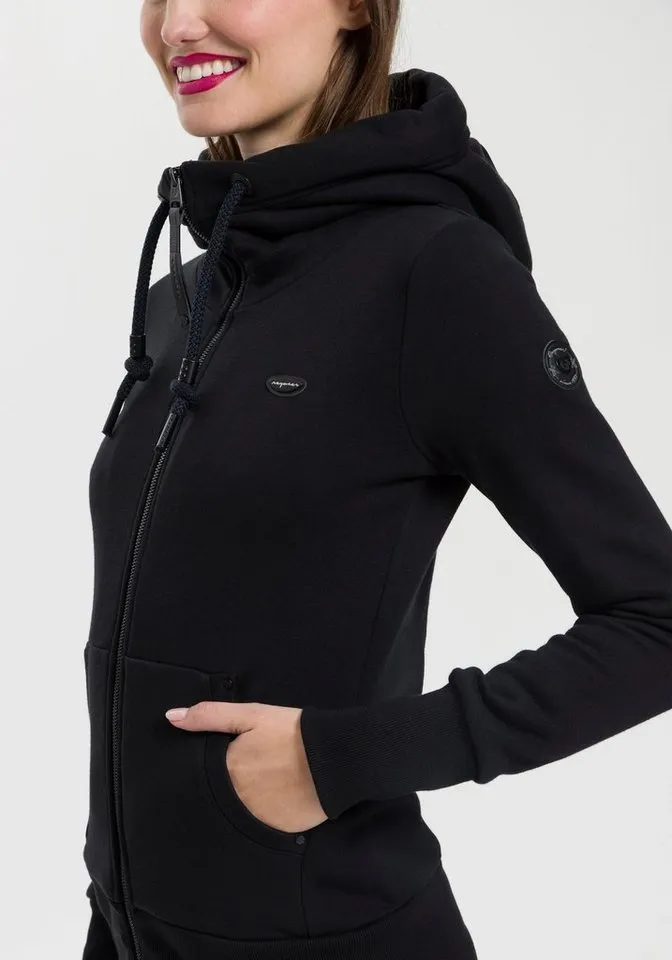 ragwear ragwear Sweatjacke NESKA ZIP O figurbetont in melierter Optik und mit großer Kapuze, Schwarz, – Produktbild 3 von 4