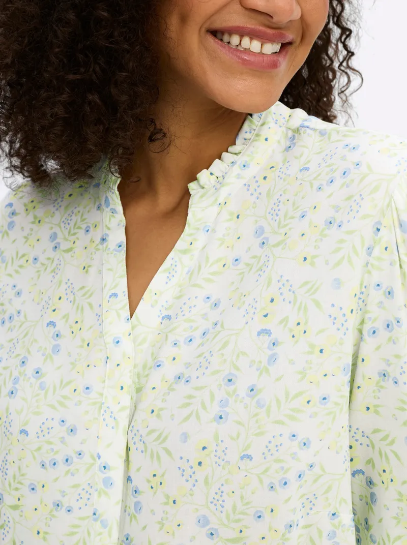 sheego Bluse mit Stehkragen, Ecru-eisblau-gemustert, – Produktbild 2 von 2