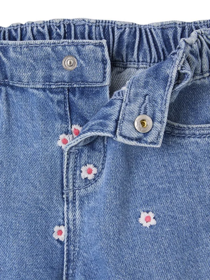 Vertbaudet Vertbaudet Regular-fit-Jeans Baby Mom-Jeans mit Stickerei Stickerei, Blau, – Produktbild 2 von 4