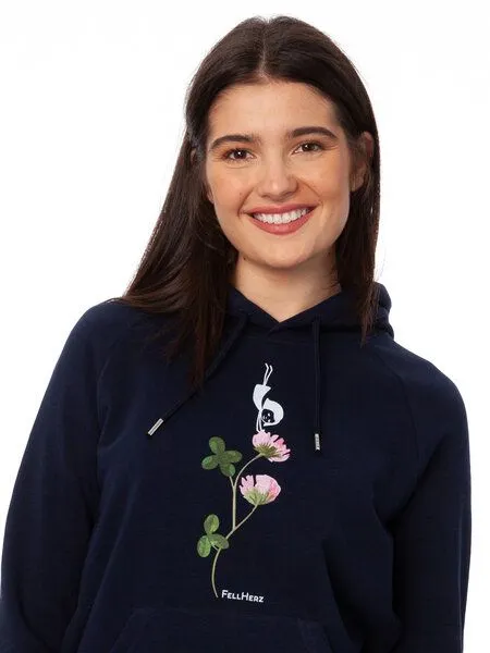 FellHerz FellHerz Damen Hoodie Glücksklee navy – Produktbild 4 von 5