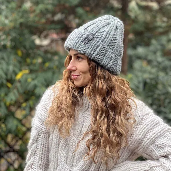 PANAPUFA PANAPUFA Handgestrickte Chunky Beanie – 100 % Merinowolle, Husky grau, – Produktbild 4 von 6