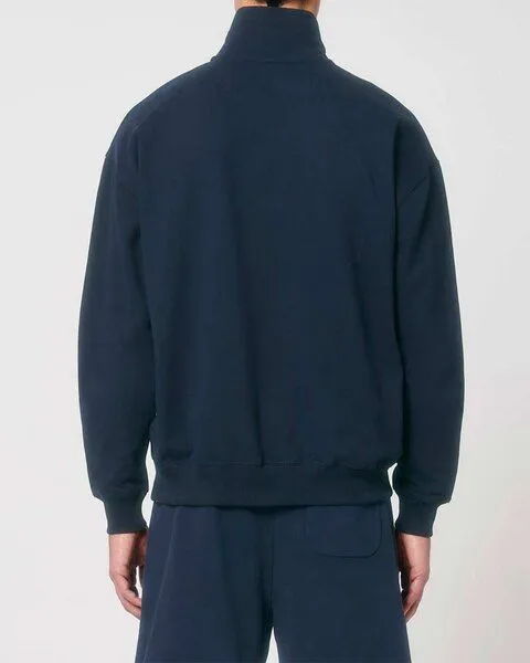 YTWOO YTWOO Oversized Sweatshirt mit kurzem Reißverschluss aus reiner Bio-Baumwolle; Unisex Troyer, Blau, – Produktbild 4 von 4