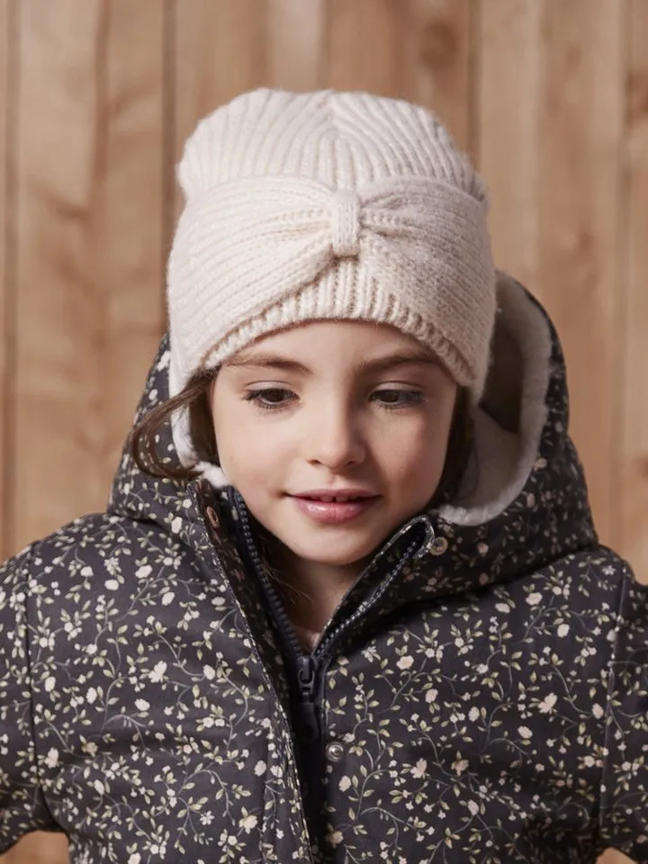Vertbaudet Vertbaudet Beanie Mädchen Mütze aus Rippenstrick, Zierschleife, Beige, – Produktbild 4 von 5