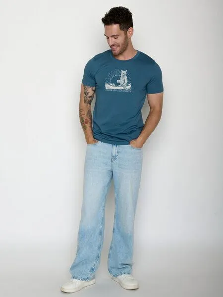 GreenBomb GREENBOMB Bear Canoe Guide - Sportliches T-Shirt aus Bio-Baumwolle / hochwertiger Print / GOTS / Fair & Vegan, Blau (gezeitenblau), – Produktbild 3 von 4