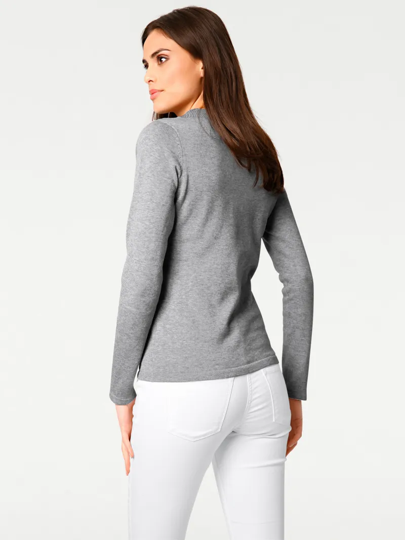 heine V-Ausschnitt-Pullover grau-melange, Grau-melange, – Produktbild 1 von 2