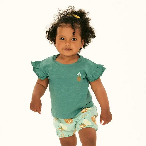 Sense Organics Sense Organics Baby T-Shirt in smaragdgrün, Modell ADA, Ananasstickerei auf smaragdgrün, – Produktbild 1 von 3