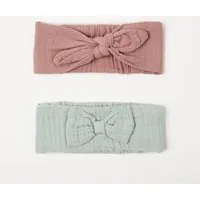 OrganicEra Musselin-Stirnband - 2 Stück, 'OrganicEra' aus Bio-Musselin, Grün & pflaume, – Produktbild 1 von 1