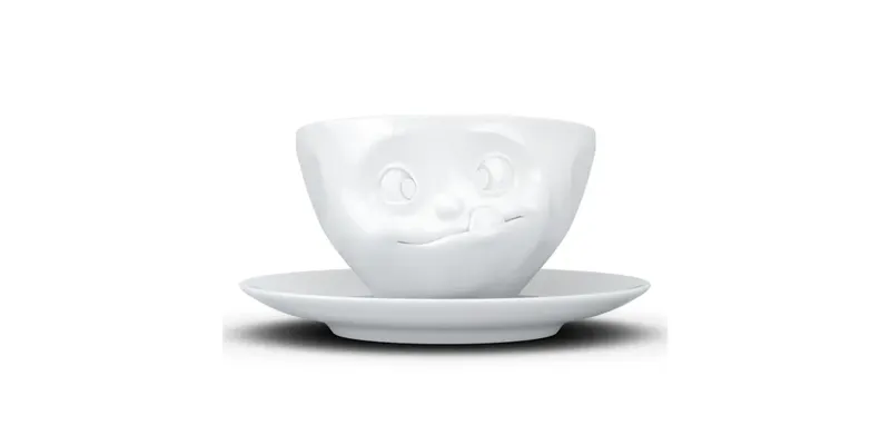 FIFTYEIGHT PRODUCTS FIFTYEIGHT PRODUCTS Kaffeetasse „Lecker“ mit Unterteller (200 ml) – Produktbild 1 von 4