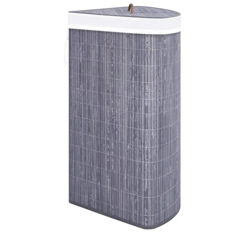 furnicato Wäschekorb Eck-Bambus 52,3x37x65 cm Grau mit herausnehmbarem (1 St), Klappbare Wäschetonne mit Deckelgriff und 60l Fassungsvermögen, Grau, – Produktbild 5 von 5