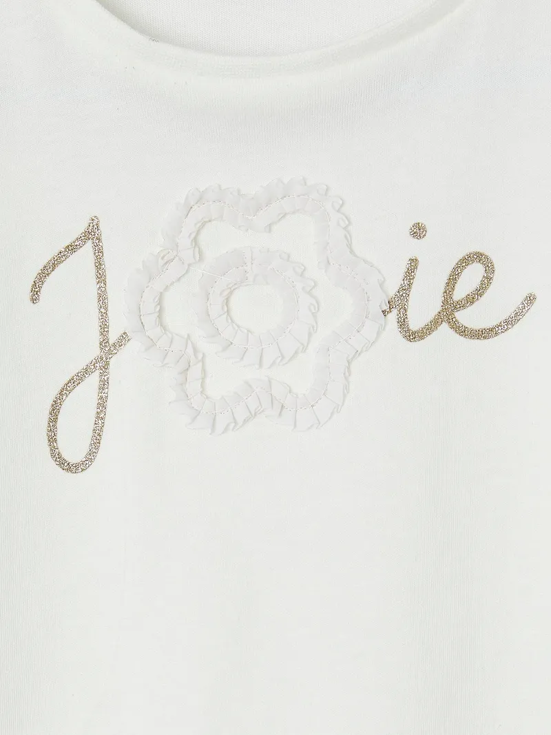 Vertbaudet Festliches Mädchen T-Shirt mit Reliefblume und Glitzerschrift, Weiß, – Produktbild 3 von 3