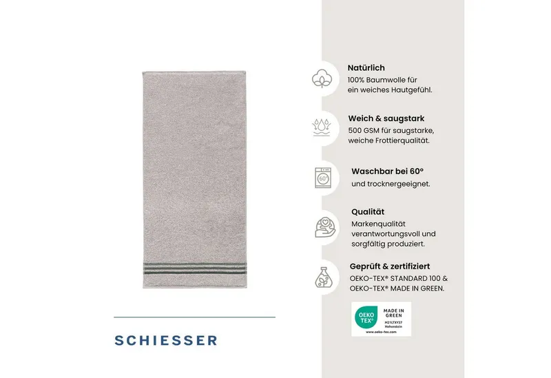 Schiesser Schiesser Handtücher Skyline Color aus 100 % Baumwolle mit eleganter Streifenbordüre, Frottier (Set, 4-St), OEKO-TEX® MADE IN GREEN, Grau, – Produktbild 2 von 6