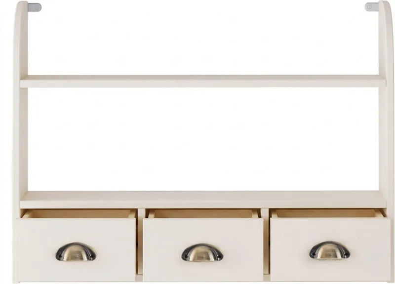 Home affaire Hängeregal Oslo, 75 cm breit, aus massiver Kiefer, 1 breite Schublade, Metallgriffe, Weiß, – Produktbild 3 von 5
