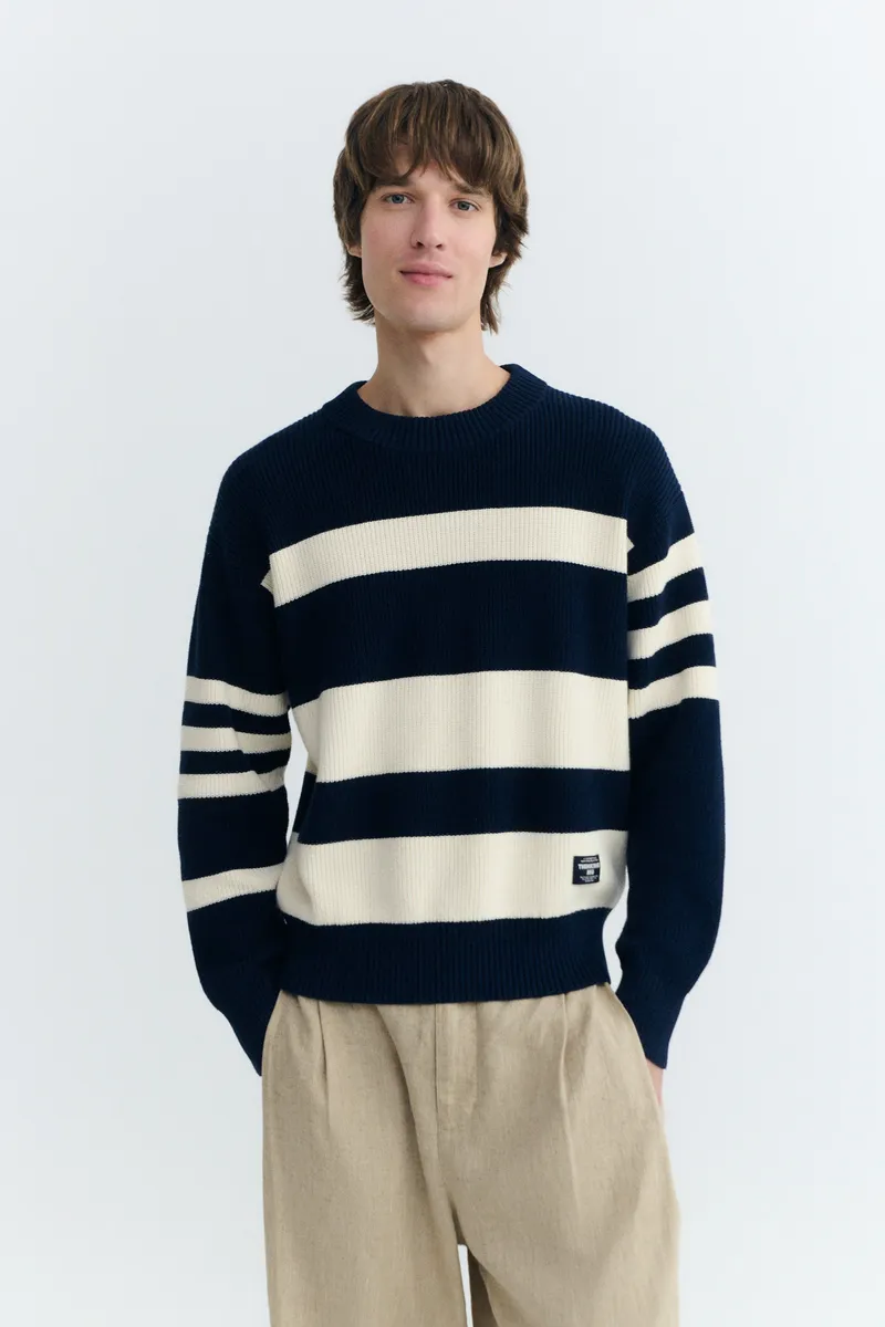 thinking mu Thinking MU Herren vegan Pullover Jersey Santos Gestreift Navy, Extra dunkelblau, – Produktbild 2 von 2