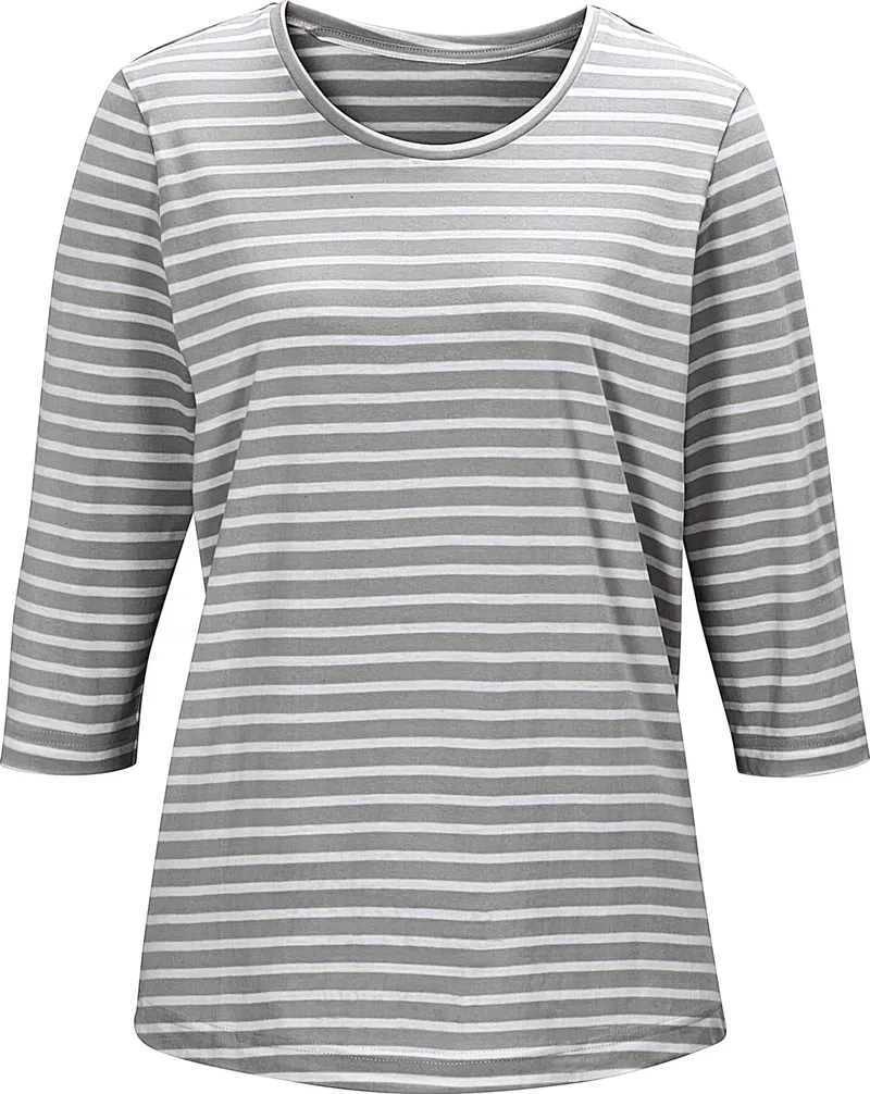 wäschepur Schlafanzug-Shirt steingrau-weiß-geringelt, Steingrau-weiß-geringelt, – Produktbild 3 von 3