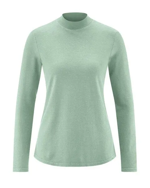 HempAge HempAge Damen Langarm-Shirt mit Stehkragen Hanf/Bio-Baumwolle, Grün (menta), – Produktbild 1 von 1